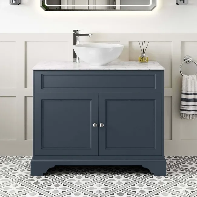 Lucia Inky Blue Vanity with Marble Top & Round Counter Top Basin 1030mm
