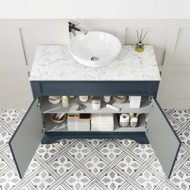 Lucia Inky Blue Vanity with Marble Top & Round Counter Top Basin 1030mm
