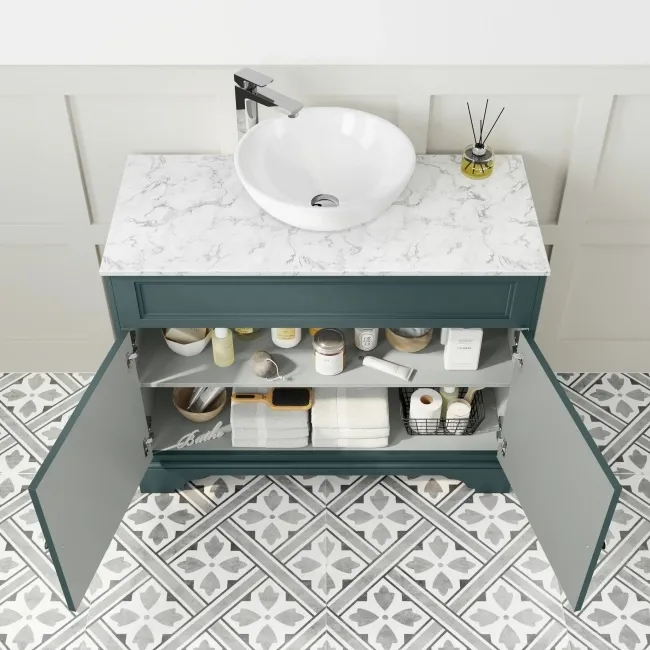 Lucia Midnight Green Vanity with Marble Top & Round Counter Top Basin 1030mm