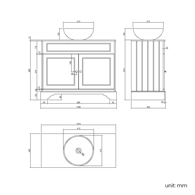 Lucia Midnight Green Vanity with Marble Top & Round Counter Top Basin 1030mm
