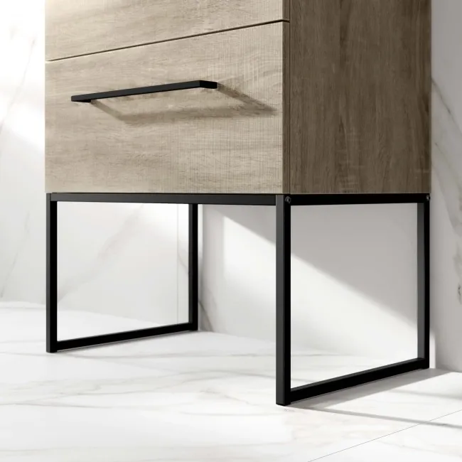 Elba Dawn Oak Wall Hung Basin Drawer Vanity 600mm with Matt Black Stand