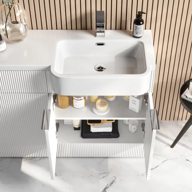 Sicily Fluted Coastal White Combination Vanity Basin and Houston Toilet 1200mm - Chrome Handles- Right Handed