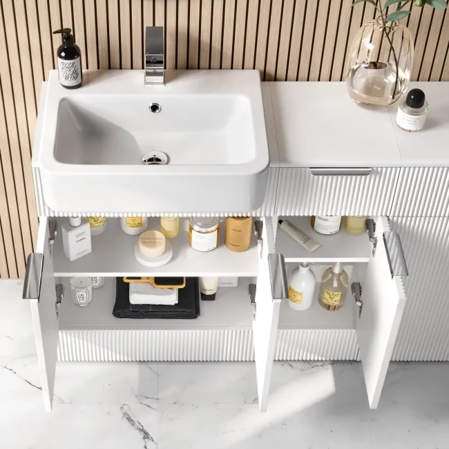 Sicily Fluted Coastal White Combination Vanity Basin and Miami Toilet 1500mm - Chrome Handles