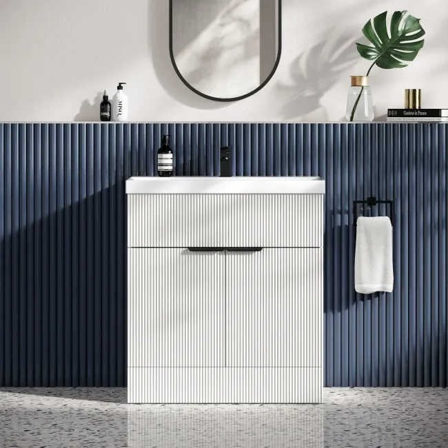 Havana Fluted Coastal White Basin Vanity 800mm - Black Accents