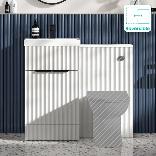 Havana Fluted Coastal White Basin Vanity and Back To Wall Toilet Unit 1000mm (Excludes Toilet) - Black Accents