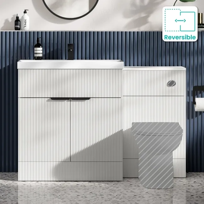 Havana Fluted Coastal White Basin Vanity and Back To Wall Toilet Unit 1300mm (Excludes Toilet) - Black Accents