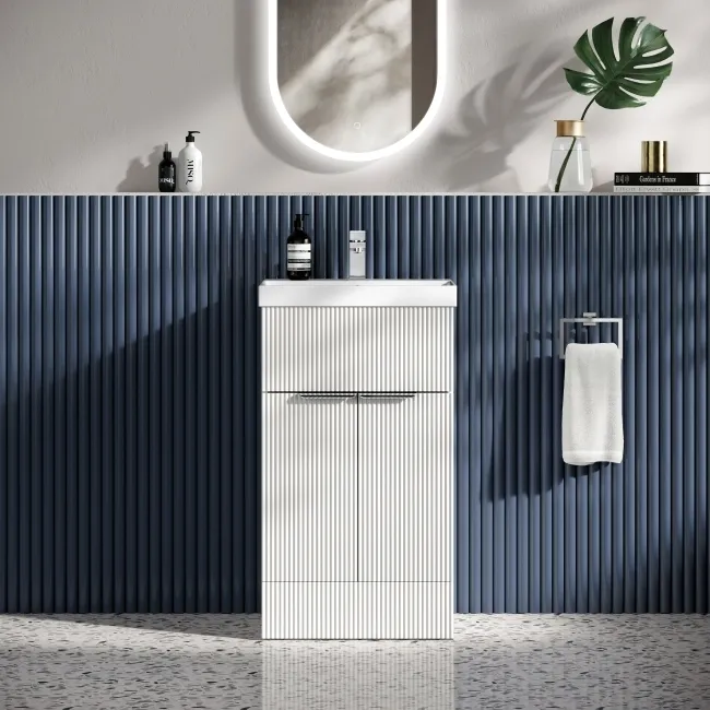 Havana Fluted Coastal White Basin Vanity 500mm - Chrome Handles