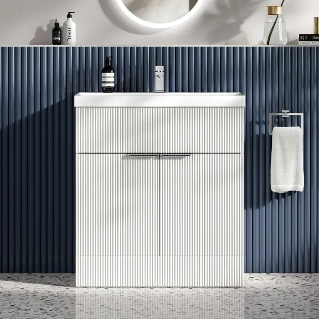 Havana Fluted Coastal White Basin Vanity 800mm - Chrome Handles
