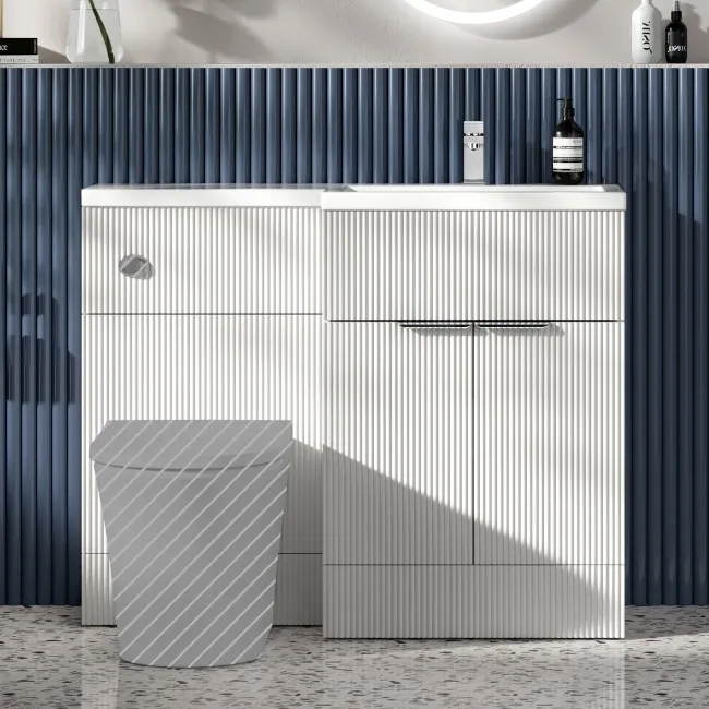 Havana Fluted Coastal White Basin Vanity and Back To Wall Toilet Unit 1100mm (Excludes Toilet) - Chrome Handles - Right Handed