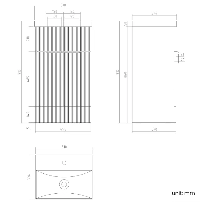 Havana Fluted Country Oak Basin Vanity 500mm - Black Accents