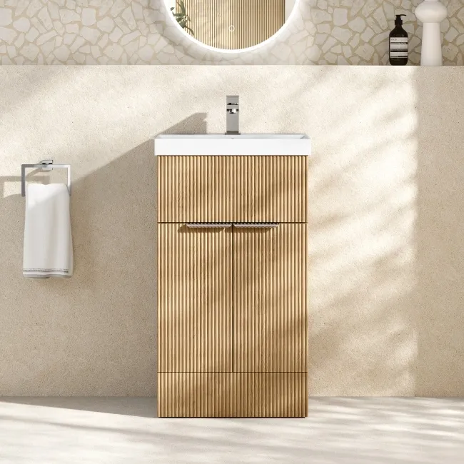 Havana Fluted Country Oak Basin Vanity 500mm - Chrome Handles