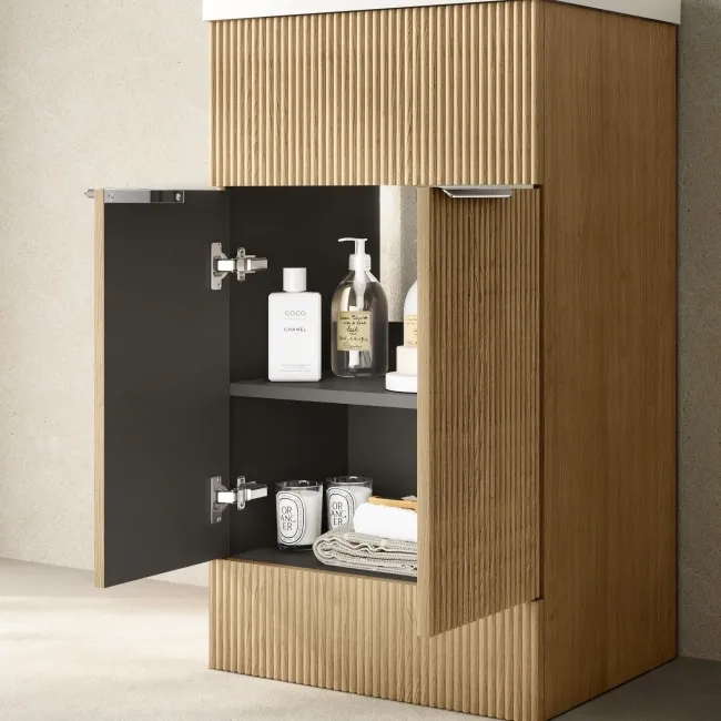 Havana Fluted Country Oak Basin Vanity and Back To Wall Toilet Unit 1000mm (Excludes Toilet) - Chrome Handles
