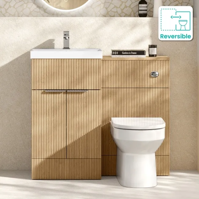 Havana Fluted Country Oak Combination Vanity Basin and Miami Toilet 1000mm - Chrome Handles