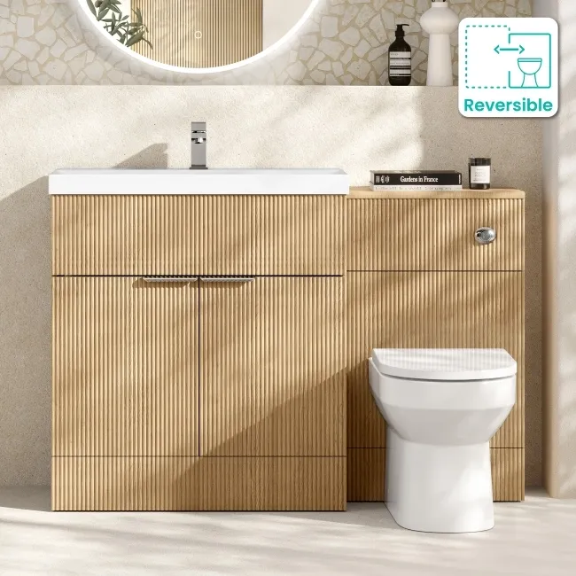 Havana Fluted Country Oak Combination Vanity Basin and Miami Toilet 1300mm - Chrome Handles