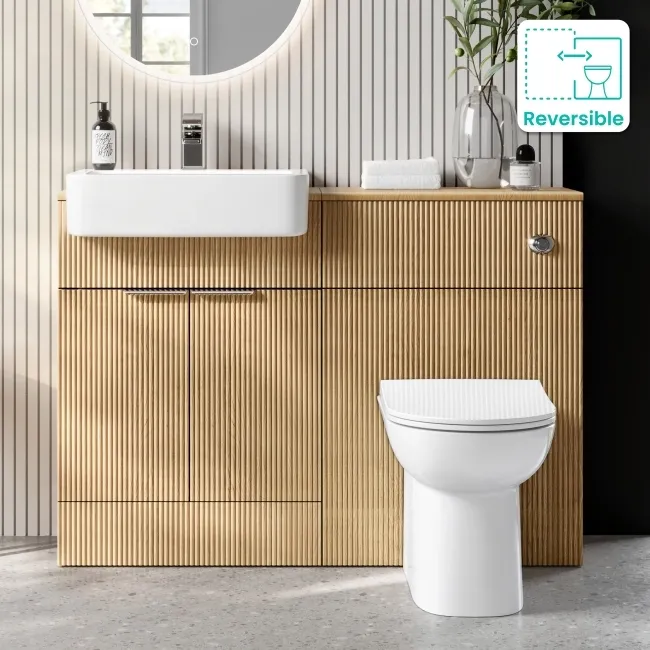 Sicily Fluted Country Oak Combination Vanity Basin and Aruba Toilet 1200mm - Chrome Handles