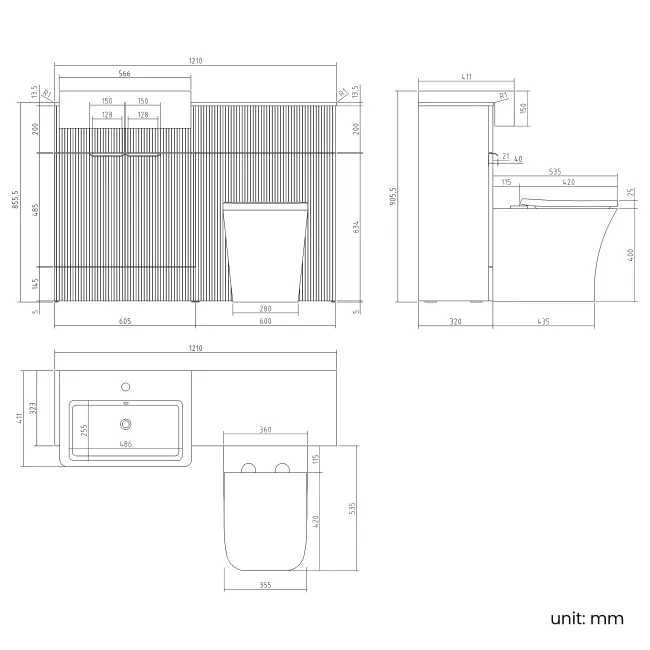 Sicily Fluted Country Oak Combination Vanity Basin with Marble Top & Houston Toilet 1200mm - Chrome Handles