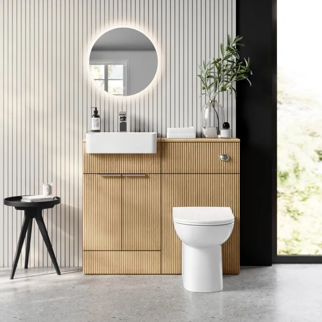 Sicily Fluted Country Oak Combination Vanity Basin and Aruba Toilet 1000mm - Chrome Handles