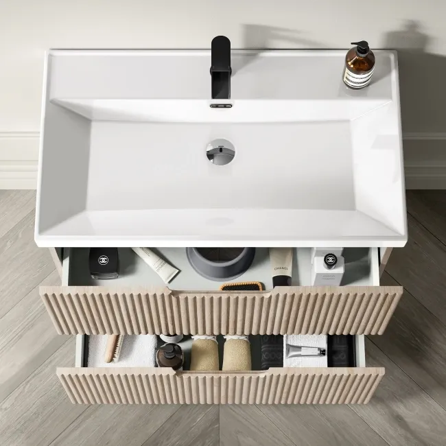 Crete Fluted Apex Oak Basin Vanity Drawer 800mm