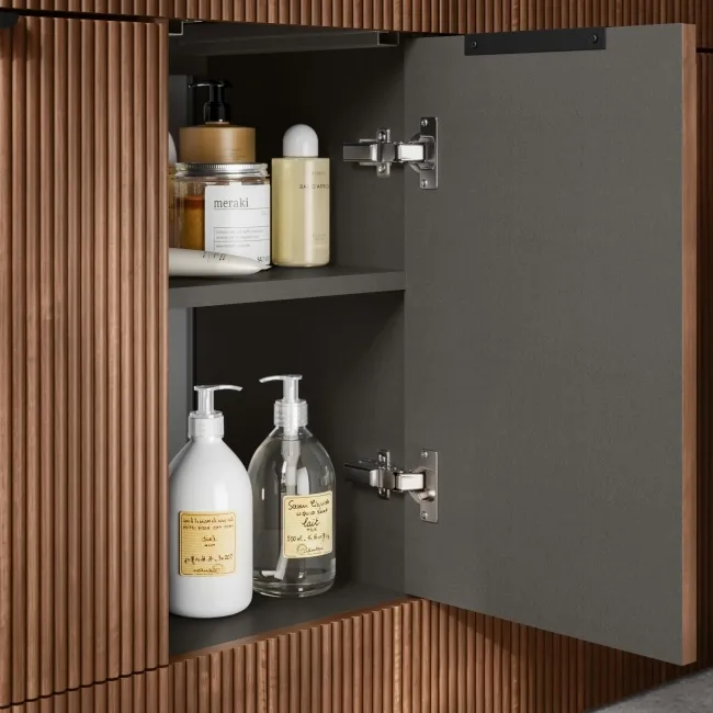 Sicily Fluted Black Walnut Side Cabinet Unit 300mm - Black Accents