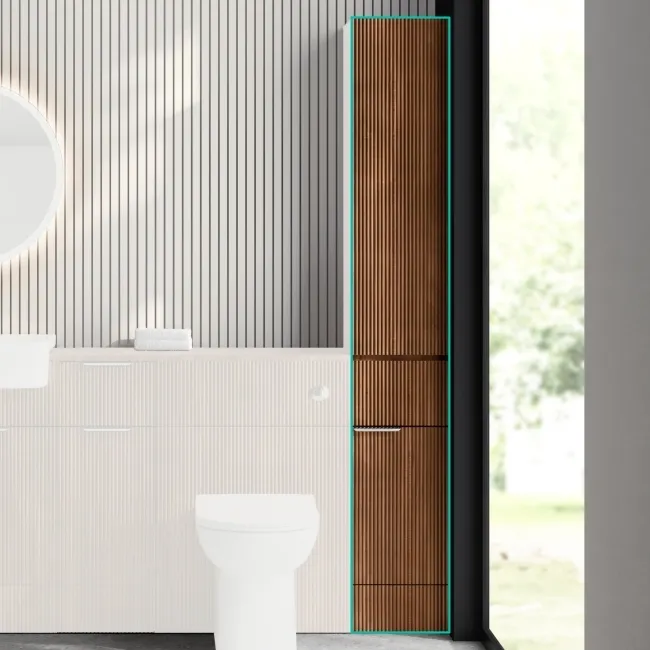 Sicily Fluted Black Walnut Floor Standing Tall Cabinet Unit 1900x300mm - Chrome Handles