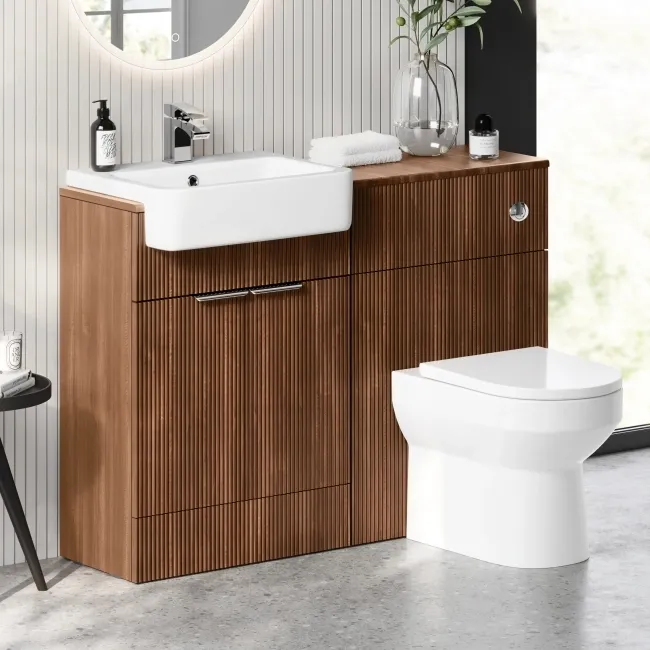 Sicily Fluted Black Walnut Combination Vanity Basin and Miami Toilet 1200mm - Chrome Handles