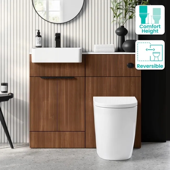Sicily Fluted Black Walnut Combination Vanity Basin with Marble Top & Utah Comfort Height Toilet 1000mm - Black Accents