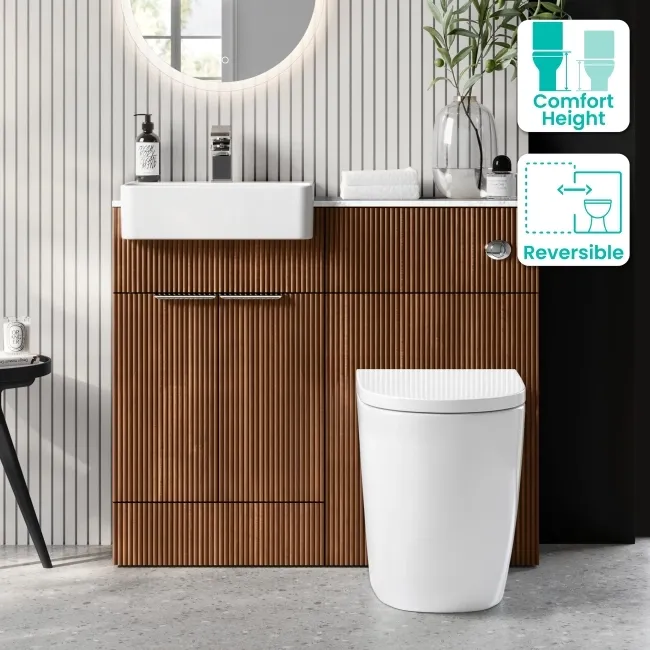 Sicily Fluted Black Walnut Combination Vanity Basin with Marble Top & Utah Comfort Height Toilet 1000mm - Chrome Handles