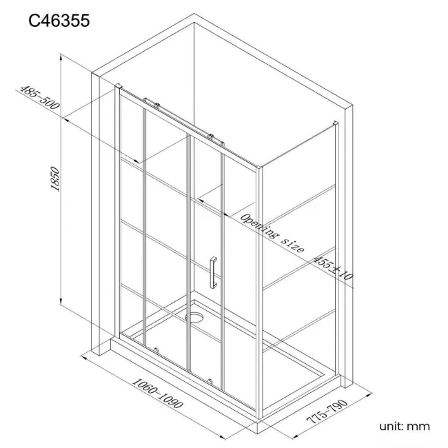 London Matt Black Grid 6mm Sliding Shower Enclosure 1100x800mm