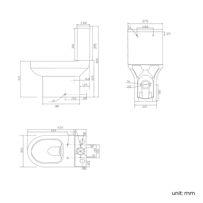 Denver Short Projection Rimless Close Coupled Toilet With Soft Close Seat