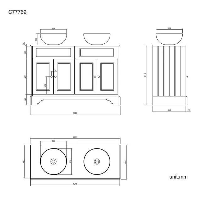 Lucia Chalk White Double Vanity with Marble Top & Round Counter Top Basin 1200mm