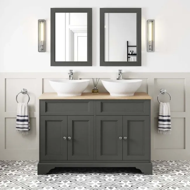 Lucia Graphite Grey Double Vanity with Oak Effect Top & Oval Counter Top Basin 1200mm