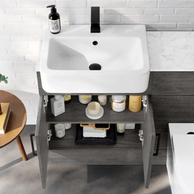 Harper Charcoal Elm Combination Vanity Basin with Marble Top & Boston Toilet 1200mm - Black Accents