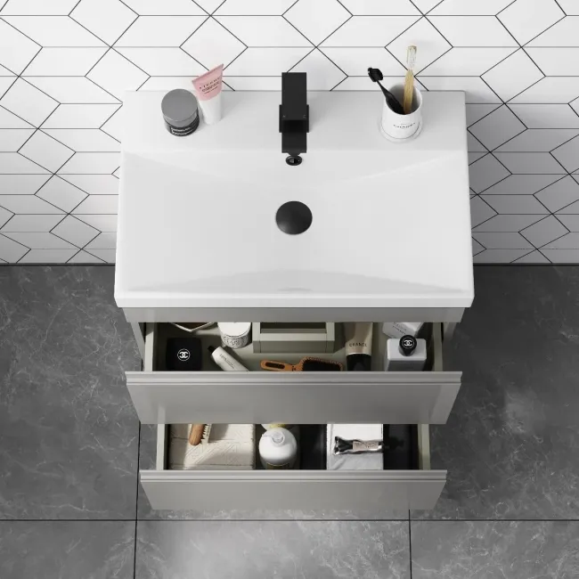 Trent Stone Grey Basin Drawer Vanity 600mm and Toilet Set