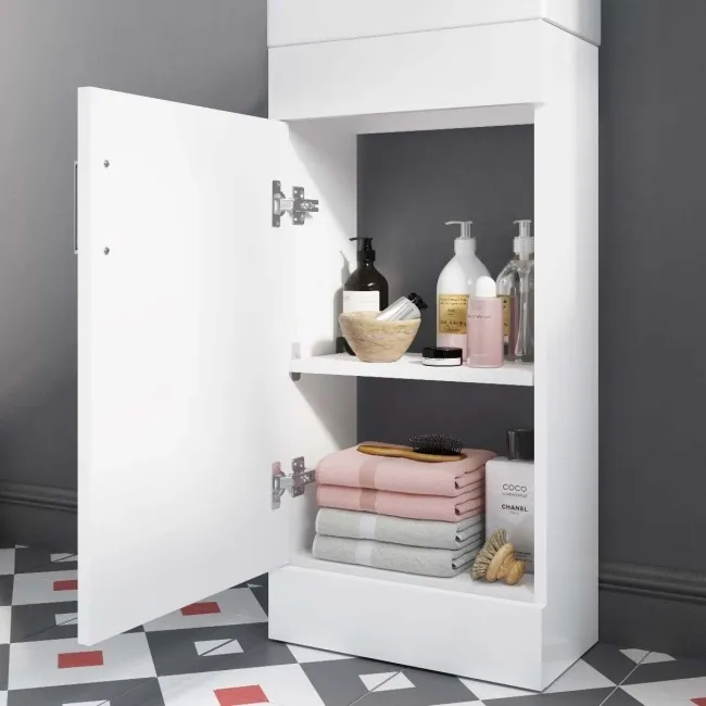 Quartz Gloss White Cloakroom Floor Standing Basin Vanity 400mm and Round Toilet Set