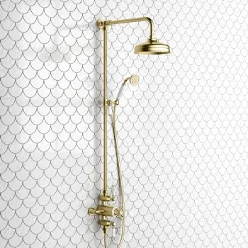 Shannon Brushed Brass Traditional Thermostatic Shower Set with Hand Shower