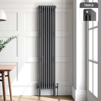 Athens Anthracite Triple Column Vertical Traditional Radiator 1800x380mm
