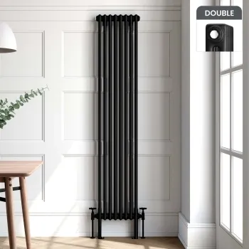 Athens Matt Black Double Column Vertical Traditional Radiator 1800x380mm