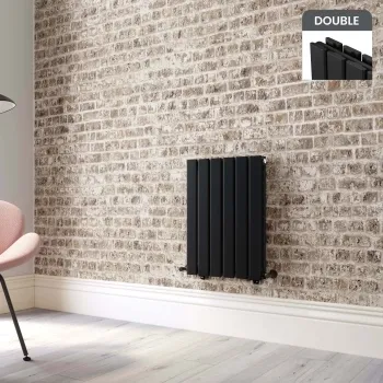 Faro Matt Black Double Flat Panel Horizontal Radiator 600x420mm