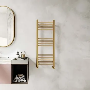 Barcelona Brushed Brass Straight Heated Towel Rail 1000x400mm