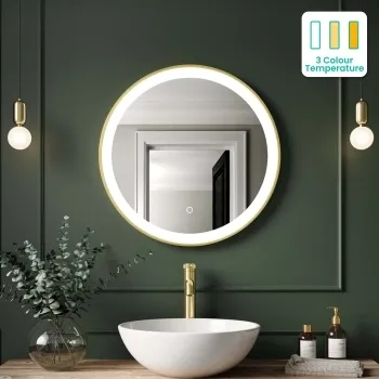 Delilah Brushed Brass Round Illuminated LED Mirror 600mm