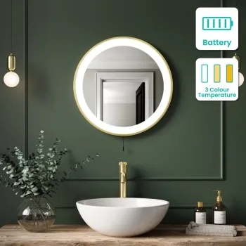 Delilah Battery Operated Brushed Brass Round Illuminated LED Mirror 500mm