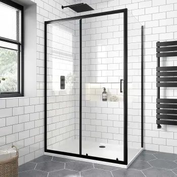 London Matt Black 6mm Sliding Shower Enclosure 1100x760mm