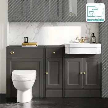 Monaco Graphite Grey Combination Vanity Traditional Basin and Seattle Toilet 1500mm - Brushed Brass Accents