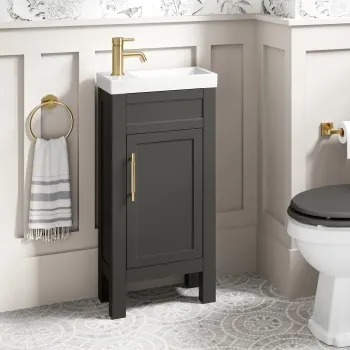 Bermuda Graphite Grey Cloakroom Basin Vanity 400mm - Brass Knurled Handles