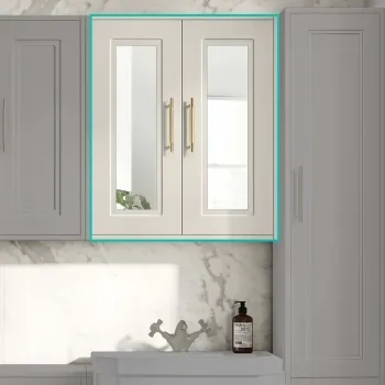 Chalk White Wall Hung Mirror Cabinet 700x600mm - Brass Knurled Handles