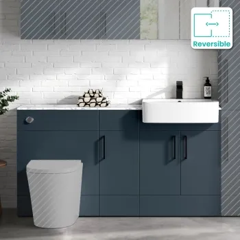 Harper Navy Blue Combination Vanity Basin with Marble Top 1500mm (Excludes Toilet) - Black Accents