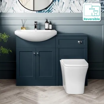 Capri Navy Blue Combination Vanity Basin and Houston Toilet 1150mm - Chrome Handles