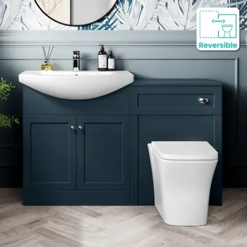 Capri Navy Blue Combination Vanity Basin and Houston Toilet 1350mm - Chrome Handles