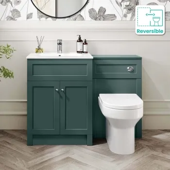 Milos Mystic Green Combination Vanity Basin and Denver Toilet 1100mm - Chrome Handles