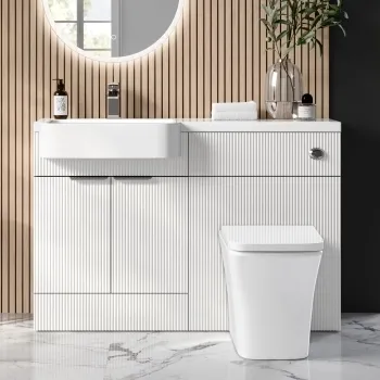 Sicily Fluted Coastal White Combination Vanity Basin and Houston Toilet 1200mm - Chrome Handles- Left Handed